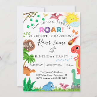 Invitation Fête d'anniversaire 4 ans de dinosaure Rawr-tastiq