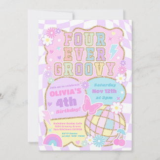 Invitation Fête d'anniversaire 4 ans Quatre Forever Groovy Pr