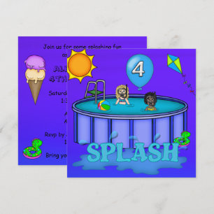 Invitation Fête d'anniversaire 4 ans "Splash" au bord de la p