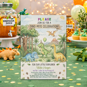 Invitation Fête d'anniversaire 4 ans Volcan Dinosaures Aquare