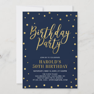 Invitation Fête d'anniversaire 50 ans adulte Or et marine mod