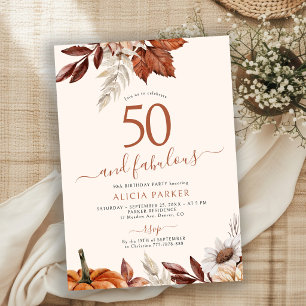 Invitation Fête d'anniversaire 50 ans automne floral