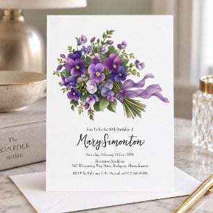 Invitation Fête d'anniversaire 50 ans Bouquet floral violet