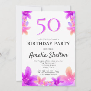 Invitation Fête d'anniversaire 50 ans Campanules Floral Rose