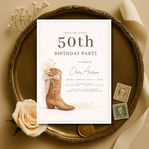 Invitation fête d'anniversaire 50 ans Cowgirl Flor