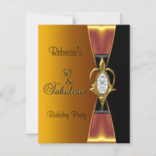 Invitation Fête d'anniversaire 50 ans Diamant Bijou Or Noir N