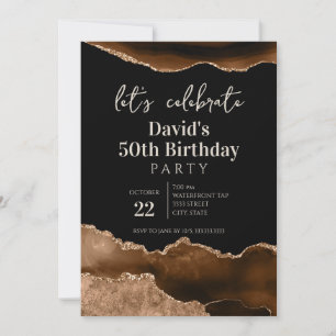 Invitation Fête d'anniversaire 50 ans en Agate Brun et Noir