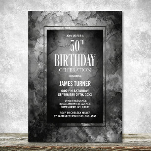 Invitation Fête d'anniversaire 50 ans en pierre d'ardoise gri