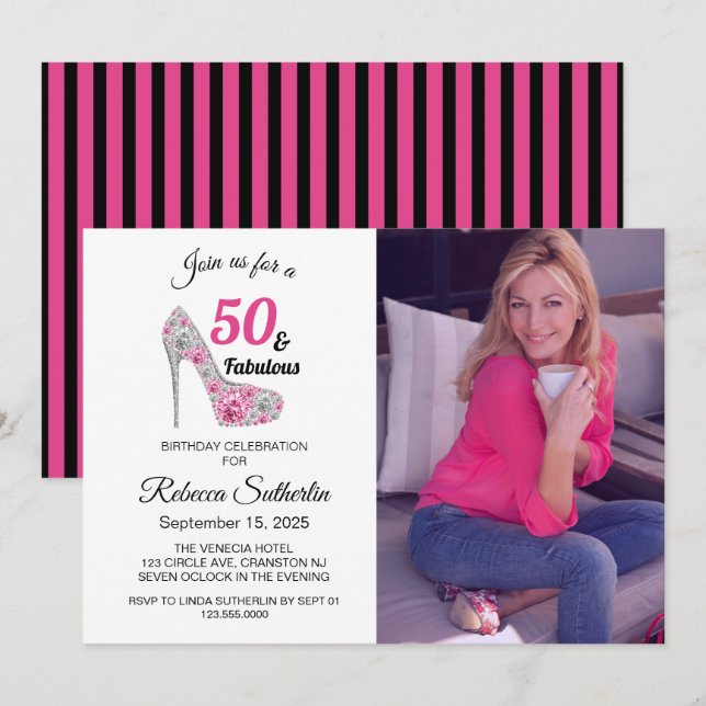 Invitation Fête d'anniversaire 50 ans et fabuleux (Devant / Derrière)