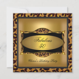 Invitation Fête d'anniversaire 50 ans Leopard Gold Black