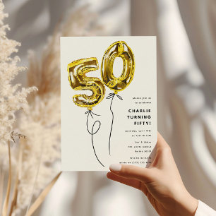 Invitation Fête d'anniversaire 50 ans Minimal Gold 50 Ballon