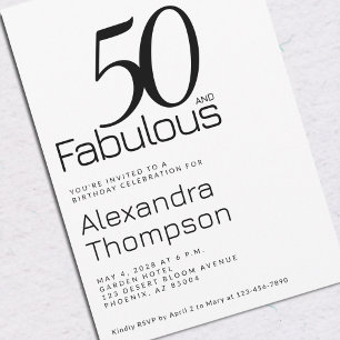 Invitation Fête d'anniversaire 50 ans minimale Fifty and Fabu