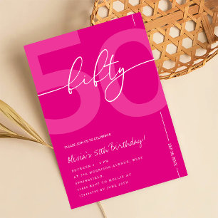 Invitation Fête d'anniversaire 50 ans minimaliste rose modern