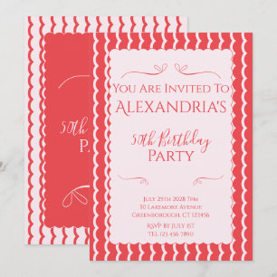 Invitation Fête d'anniversaire 50 ans Moderne Rose Rouge