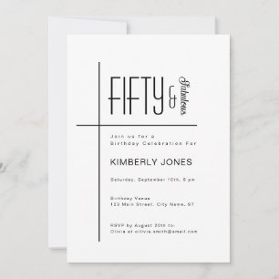 Invitation Fête d'anniversaire 50 ans Moderne Script Fifty &
