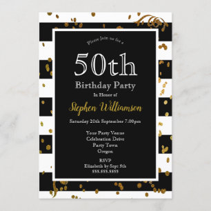 Invitation Fête d'anniversaire 50 ans noir et blanc Paillet