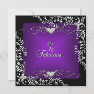 Invitation Fête d'anniversaire 50 ans Noir Violet Profond Lum