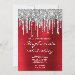 Invitation Fête d'anniversaire 50 ans paillettes argentées go