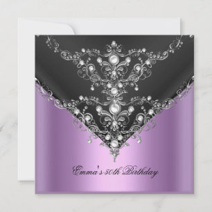 Invitation Fête d'anniversaire 50 ans Perle Violette Noir Arg