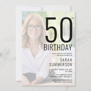 Invitation Fête d'anniversaire 50 ans Photo Typographie Moder