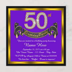Invitation Fête d'anniversaire 50 ans Purple and Gold