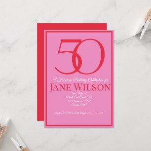 Invitation Fête d'anniversaire 50 ans Rose Moderne