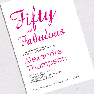 Invitation Fête d'anniversaire 50 ans rose moderne et fabuleu