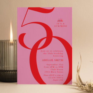 Invitation Fête d'anniversaire 50 ans Rose Rouge Chut C'est u