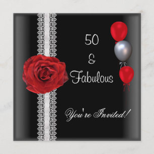 Invitation Fête d'anniversaire 50 ans Rose rouge noir blanc