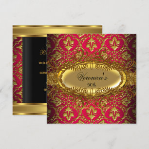 Invitation Fête d'anniversaire 50 ans Rouge Rose Or Noir Dama