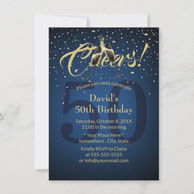 Invitation Fête d'anniversaire 50e Parties scintillant d'or b (Devant)