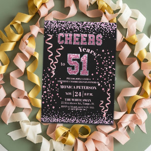 Invitation Fête d'anniversaire 51 ans Strass Rose Pailleté