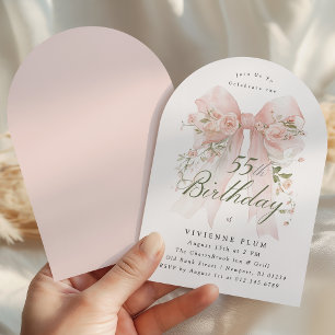 Invitation Fête d'anniversaire 55 ans Arche de fleurs rose av
