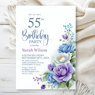 Invitation Fête d'anniversaire 55 ans aux fleurs violettes et