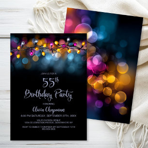Invitation Fête d'anniversaire 55 ans avec guirlandes lumineu