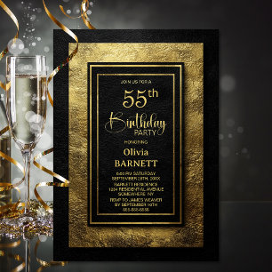 Invitation Fête d'anniversaire 55 ans élégante noir or