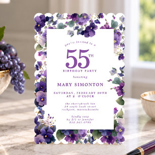 Invitation Fête d'anniversaire 55 ans Fleur violette pourpre