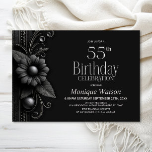 Invitation Fête d'anniversaire 55 ans Grey Flower