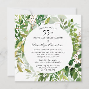 Invitation Fête d'anniversaire 55 ans Moderne Botanique verte