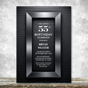 Invitation Fête d'anniversaire 55 ans moderne noir et argent