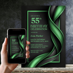 Invitation Fête d'anniversaire 55 ans moderne noir et vert