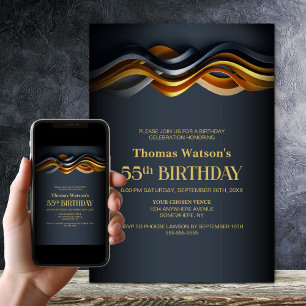 Invitation Fête d'anniversaire 55 ans Orange et Gris Moderne