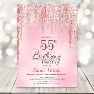 Invitation Fête d'anniversaire 55 ans Paillettes Roses