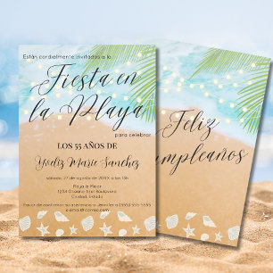 Invitation Fête d'anniversaire 55 ans Plage de sable chic esp