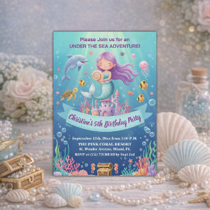 Invitation Fête d'anniversaire 5 ans de la Sirène sous la mer