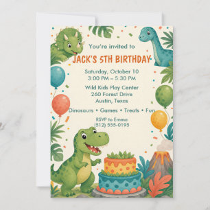 Invitation Fête d'anniversaire 5 ans du dinosaure sarcelle ve