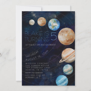 Invitation Fête d'anniversaire 5 ans Galaxie Planètes Espace