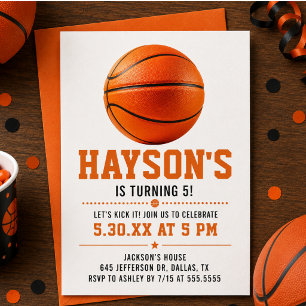 Invitation Fête d'anniversaire 5 ans garçon basket-ball orang