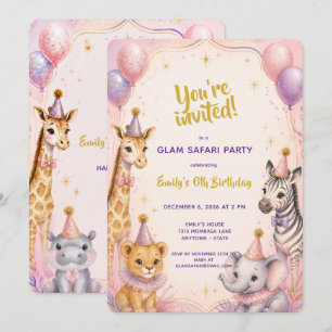 Invitation Fête d'anniversaire 5 ans Pink Glam Safari