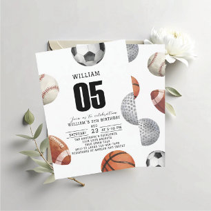 Invitation Fête d'anniversaire 5 ans sports année Rockie aqua